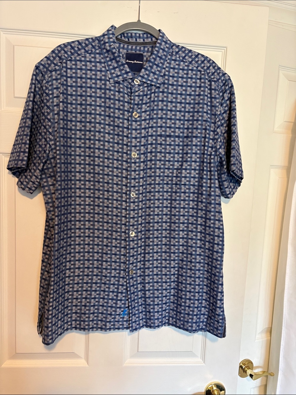 Tommy Bahama Navy and Light Blue Checked Short-Sleeve Button-Down Shirt